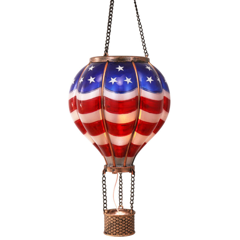  Hot Air Balloon Solar Lantern for Patriotic Garden Decor, 4th of July Hanging Flickering Flame Outdoor Lights for Trees, Blue&Red Memorial Day Decorations for Party Gift for Mom