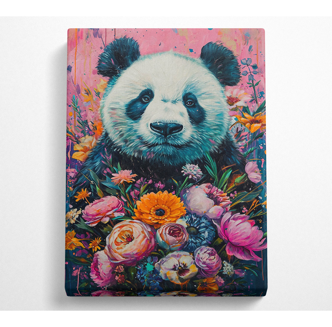 Panda Love Flowers - Kunstdrucke auf Leinwand