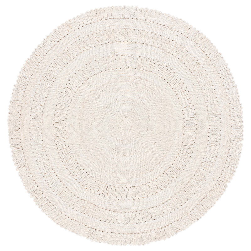 Tapis rond en jute / sisal de couleur unie tissé à plat à la main ivoire, Rond 5 pi
