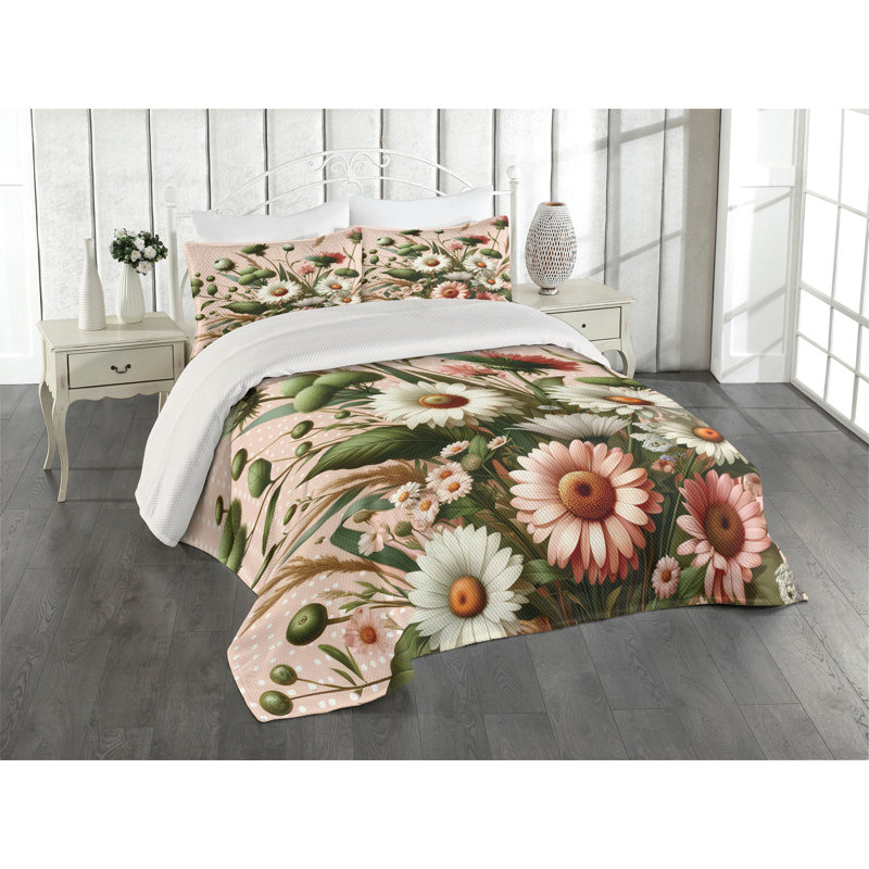 Polyester Floral Coverlet, Queen Coverlet + 2 Standard Shams