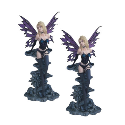 "2-PC Set" ICE ARMOR 12"H Purple and Black Fairy With Gargoyle Fountain Figurine Figurine Statue Ornament Home/Room Decor and Perfect Gift Ideas for House Warming, Holidays and Birthdays Great Collectible Addition