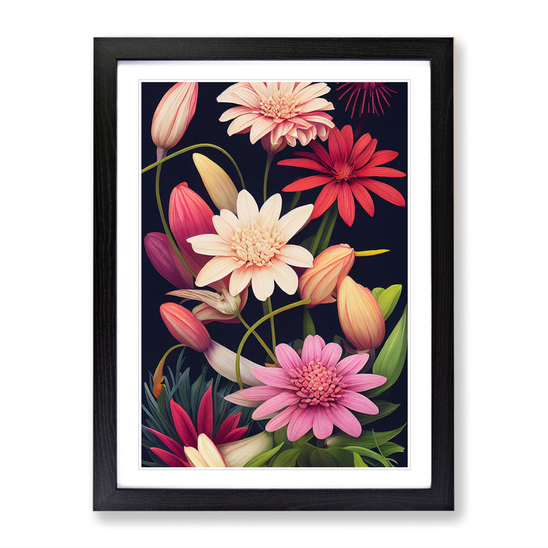 Creative Flowers - Single Picture Frame Print, Black, 64cm H x 46cm W x 2cm D
