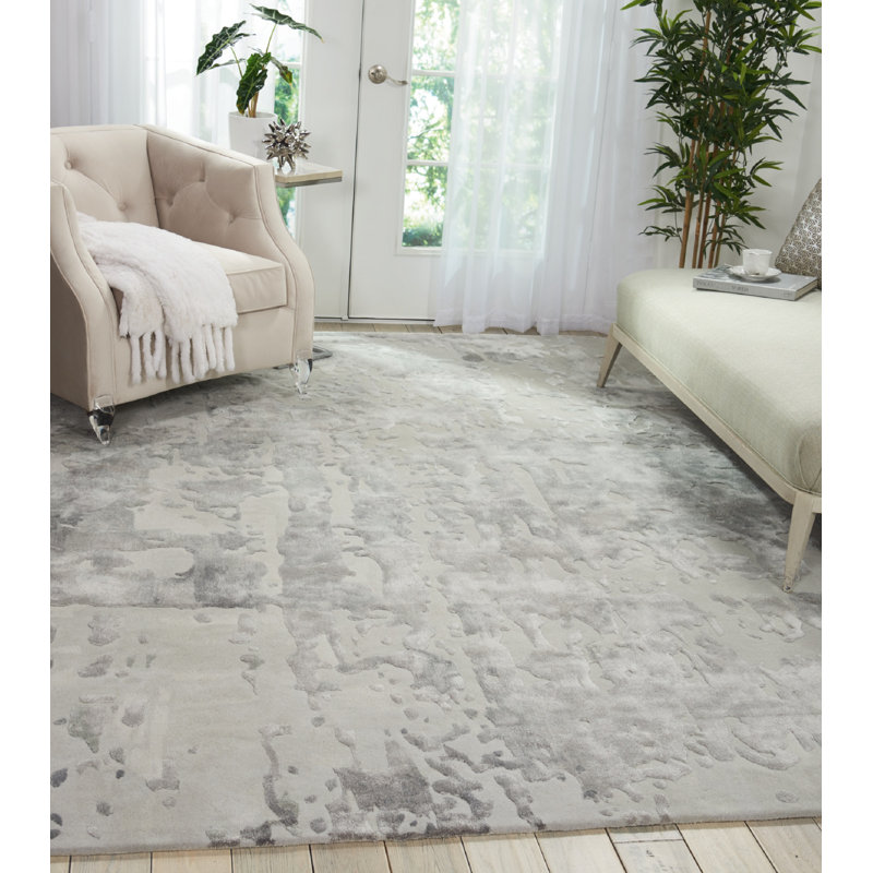 Annan Abstract Handmade Tufted Silver/Gray Area Rug, Rectangle 3'9" x 5'9"
