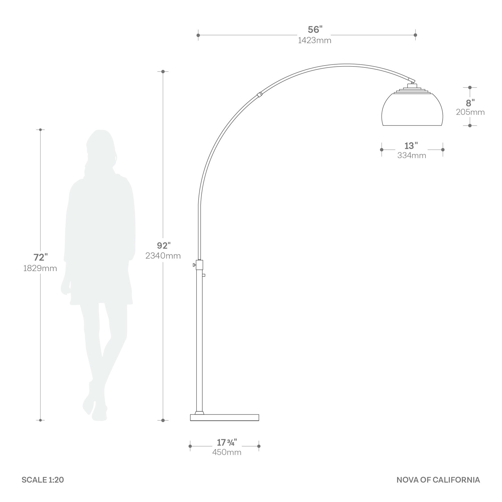 Half Dome 92" Arc Lamp - Satin Nickel, Black Marble Base, Satin Nickel Half-Dome, Dimmable, Bulb Included, Mustard