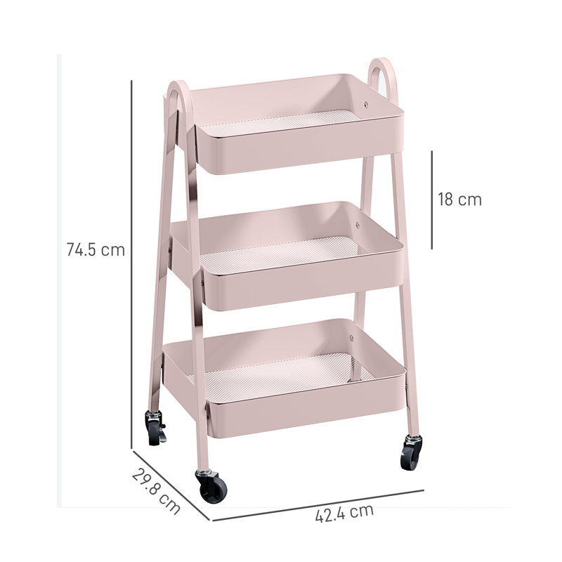 74.5cm H x 42.4cm W Utility Cart, Pink