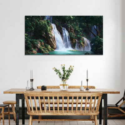 Waterfall Wall Art, Nature Landscape Wall Art for Living Room, Waterfall Pictures for Wall Landscape Painting, Nature Pictures Wall Decor for Bedroom Office, Waterfall Canvas Wall Art Painting Ready to Hang 12" × 24"
