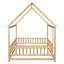 Lit en bois pleine grandeur avec structure de toit de maison, garde-corps de clôture et conception naturelle