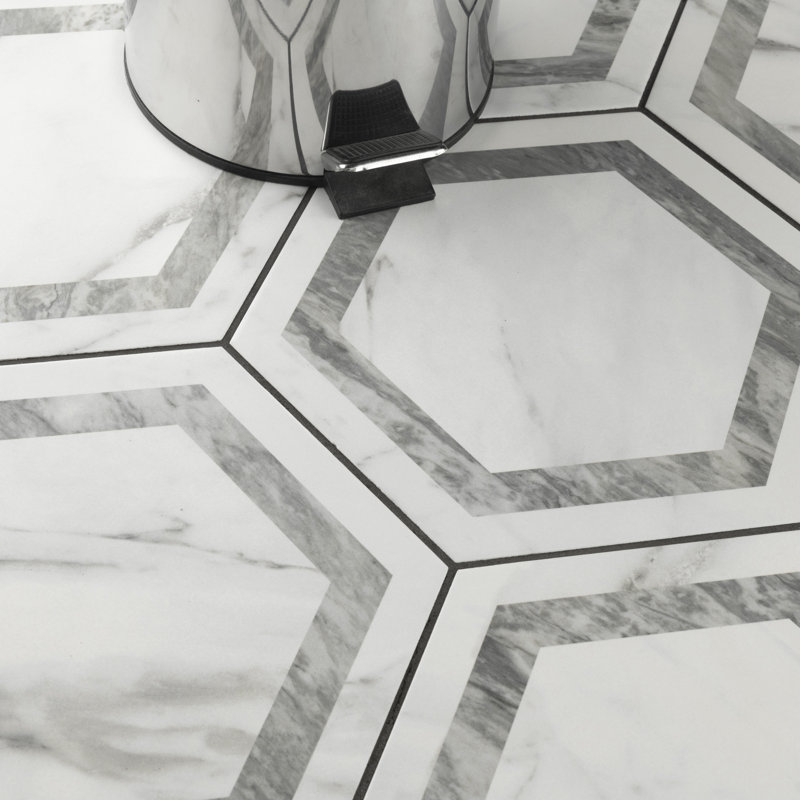 BioTech 11" x 13" Porcelain Marble Look Wall & Floor Tile, Gray/White