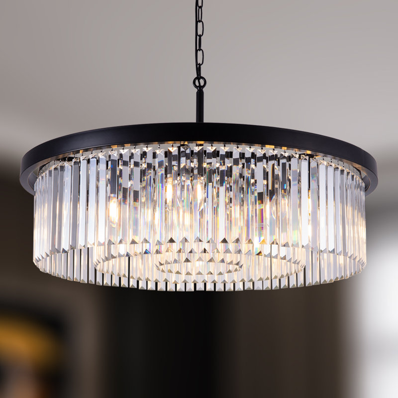 Luminaire de lustre cylindrique en cristal noir moderne pour cuisine de salle à manger