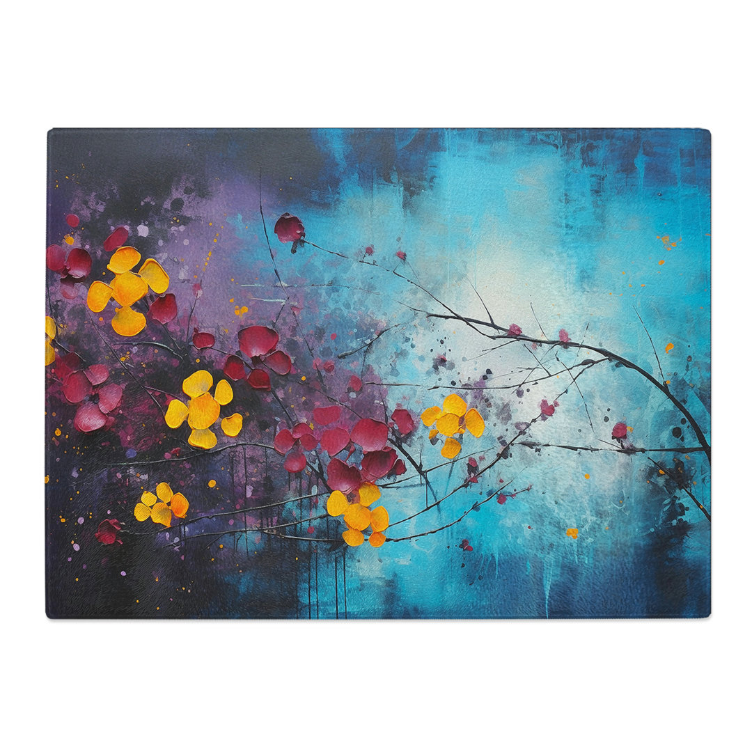 Cosmos Flowers Abstract  Glass Chopping Board