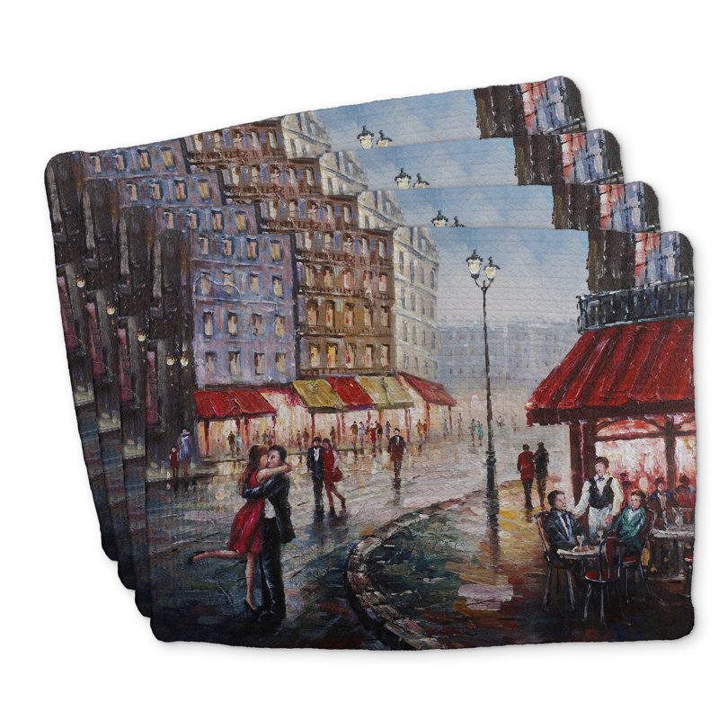 Ensemble de 4 napperons en polyester tressé Couple Kissing