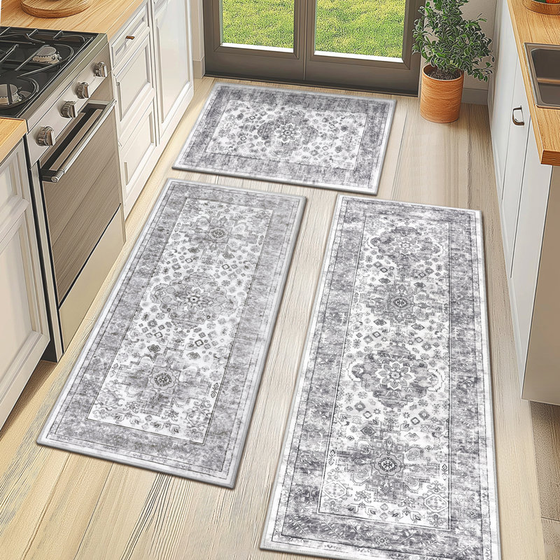 Tapis de cuisine antidérapant lavable à la machine, Gris