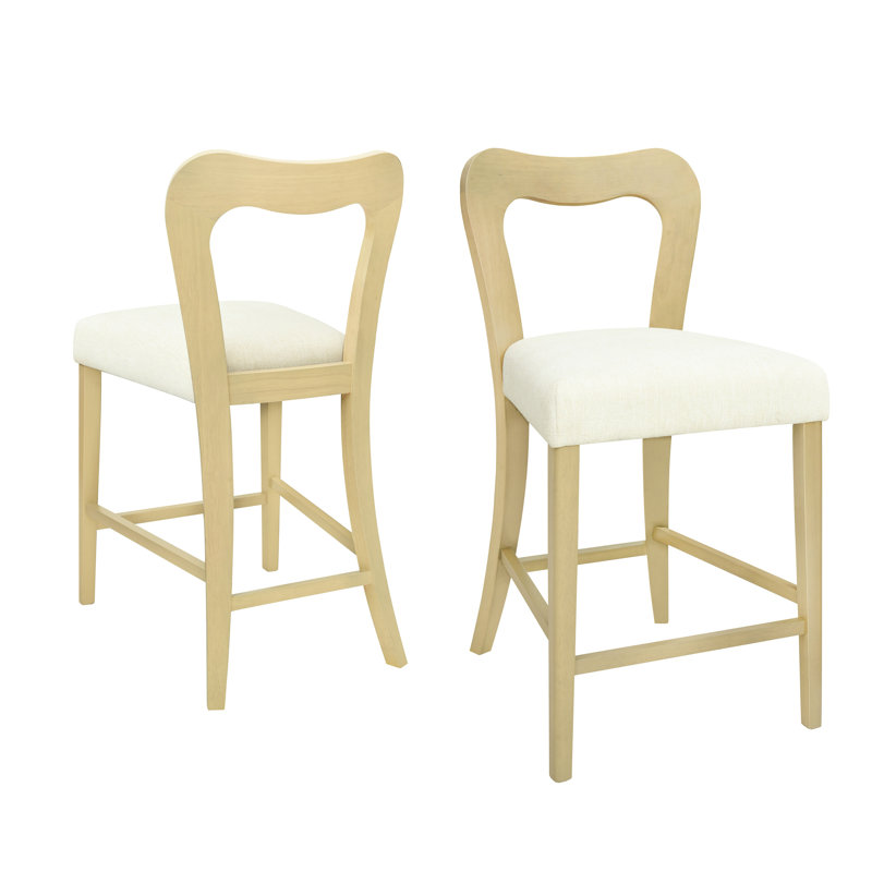 Tabouret de comptoir sans accoudoirs en bois de frêne et beige, de 2, structure en bois d'hévéa de haute qualité, siège épais, dossier légèrement incurvé pour des repas décontractés en bois d'hévéa, conception élégante, rassemblement confortable