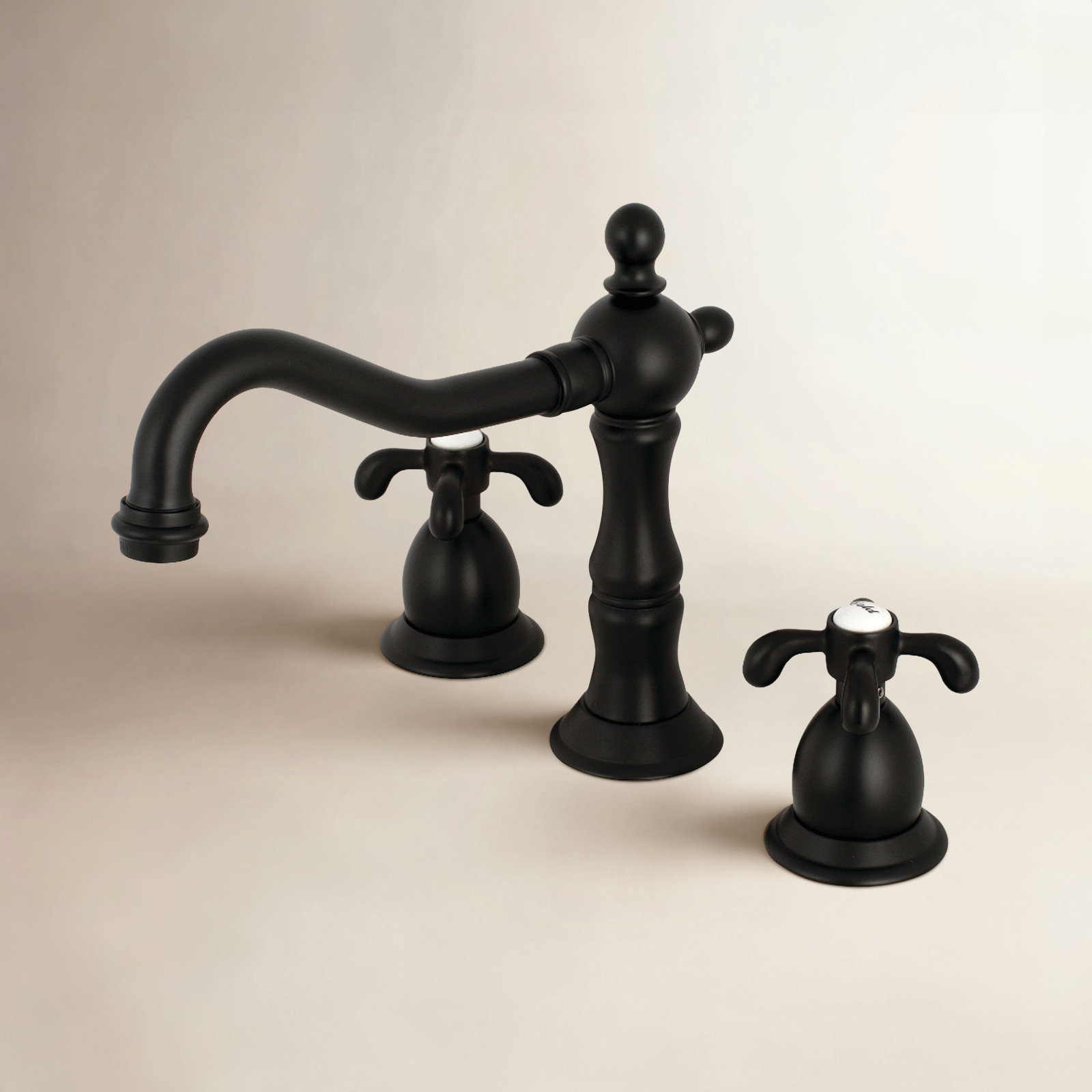 French Country Widespread Faucet with Drain, Matte Black