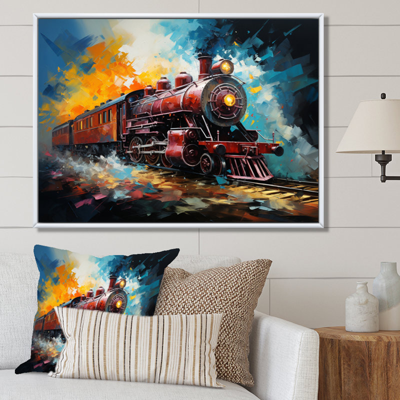 Train Dynamic Momentum Pointillism I - Transportation Canvas Art Print, H 30 po x l 40 po x P 1,5 po, Cadre flottant blanc