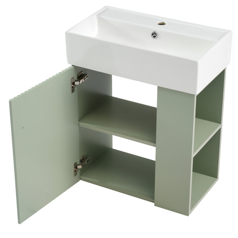 Meuble-lavabo flottant moderne de 21,6 po avec lavabo en céramique, conception peu encombrante, Vert/doré
