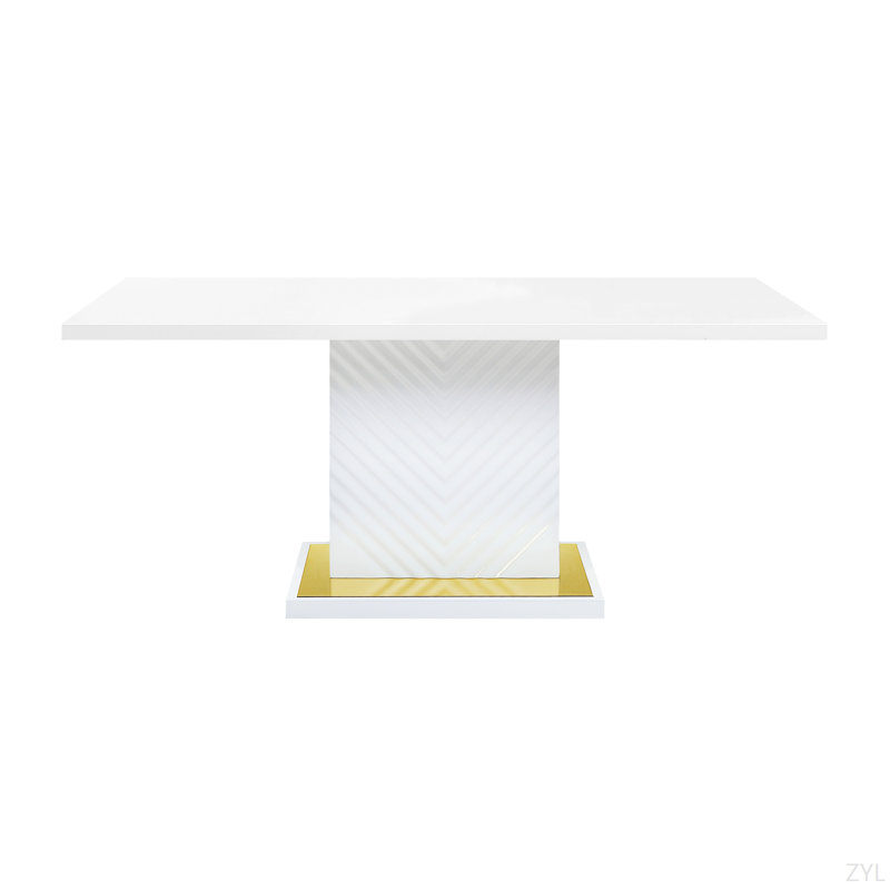 Table de salle à manger blanche à finition brillante avec base piédestal