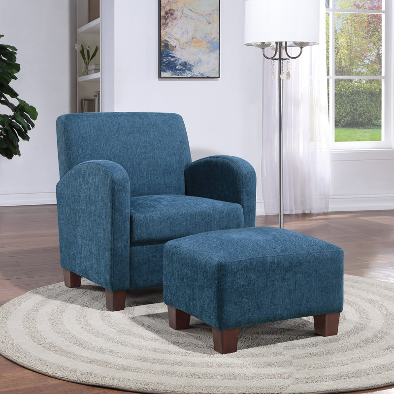 Fauteuil club avec repose-pieds 29,25 po Kaelan, 100 % polyester bleu marine