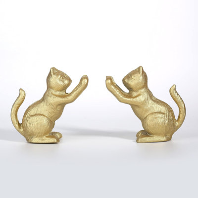 Gold Lucky Cat Cast Iron Heavy Duty Vintage Bookend