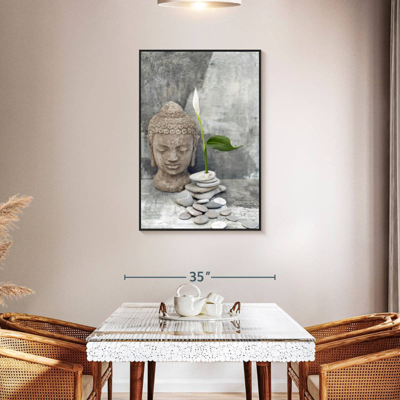 Tête de bouddha zen, Cadre flottant noir, 29 po x 43 po