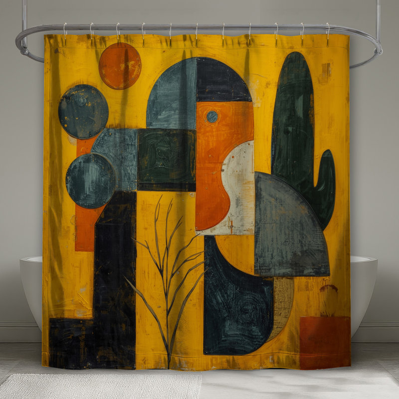 Rideaux de douche jaunes à motif abstrait géométrique extra long, L 70 po x H 84 po