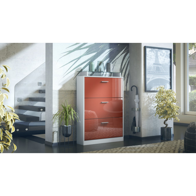 Alane 24 Pair Flip Down Shoe Storage, Burgundy (glossy)/White (matt), No