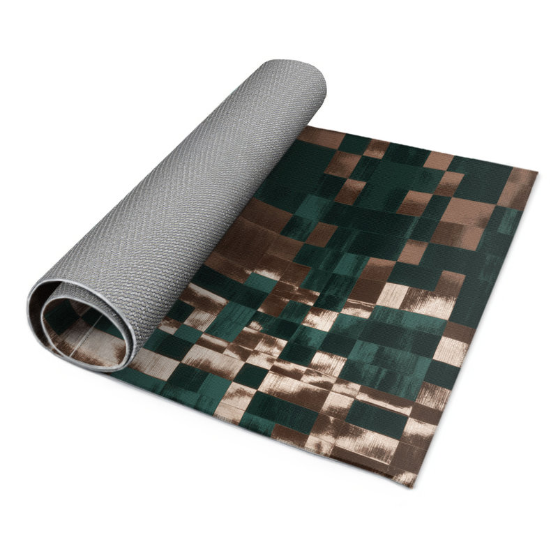 Tapis d'intérieur et d'extérieur à carreaux vert, Rectangulaire 3 pi x 5 pi