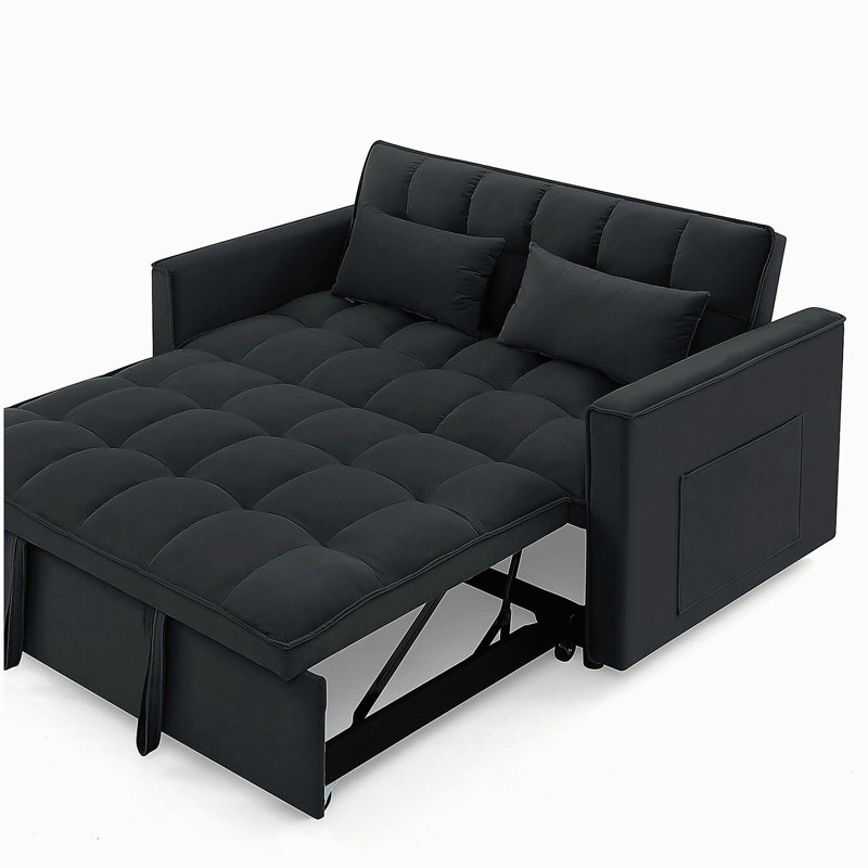 Canapé-lit pliant polyvalent de 54,33 pouces en 3 longueurs, canapé-lit moderne en velours, dossier réglable (noir)