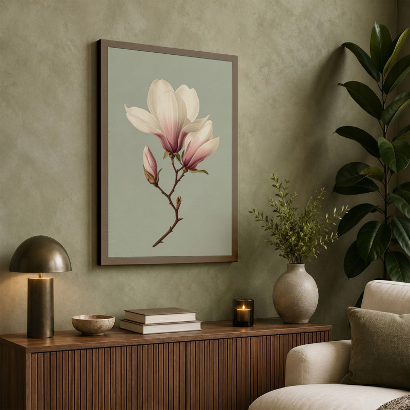 Magnolia in Bloom Botanical - Wrapped Canvas, 18x12 - 45.7 x 30.5 cm, Cream Border
