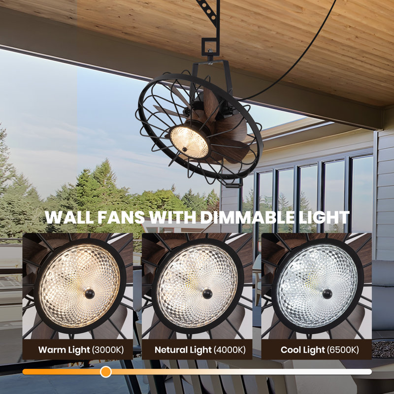20'' Outdoor Ceiling Fan With Light And Remote, Waterproof Caged Ceiling Fan, Dimmable Light For Patio, Bedroom And Kitchen, Brown