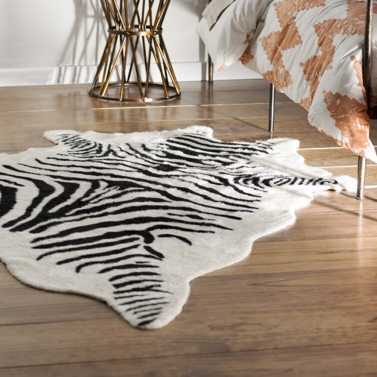 Steelside™ Cooke Power Loom Faux Cowhide Off White Machine Washable Rug &  Reviews