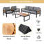 Ensemble de conversation pour 5 personnes avec structure en bois massif et acier, ensemble de mobilier de patio avec canapé 3 places, 2 chaises et table basse, coussins gris-738006452