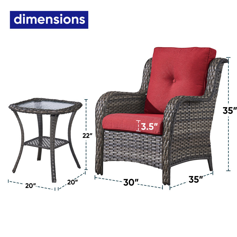 Ensemble de conversation avec coussins 3 pièces Dahlyla, Rouge, Gris