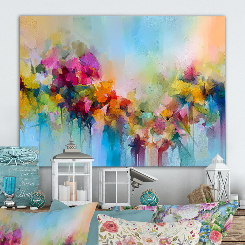 «Abstract Paintbrush Spring Flower Bouquet II», reproduction sur toile flottante, H 8 po x l 12 po x P 1 po, Toile tendue