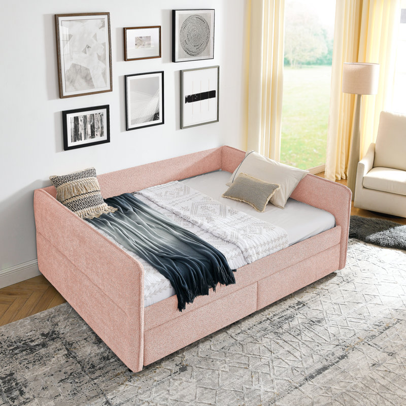 Canapé-lit capitonné Daybed, Grand lit, Rose