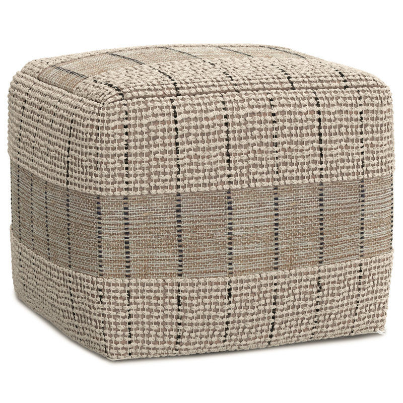 Elmer 18"W Handwoven Jute and Cotton Contemporary Square Pouf in Natural and Grey