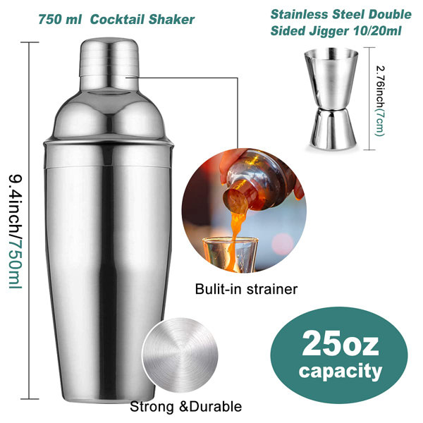 Cocktail Shaker Bottle, 12 oz Martini Shaker Drink Shaker with Built-In  Strainer for Bartending Home Bar, Stainless Steel Cocktail Shaker Bottles