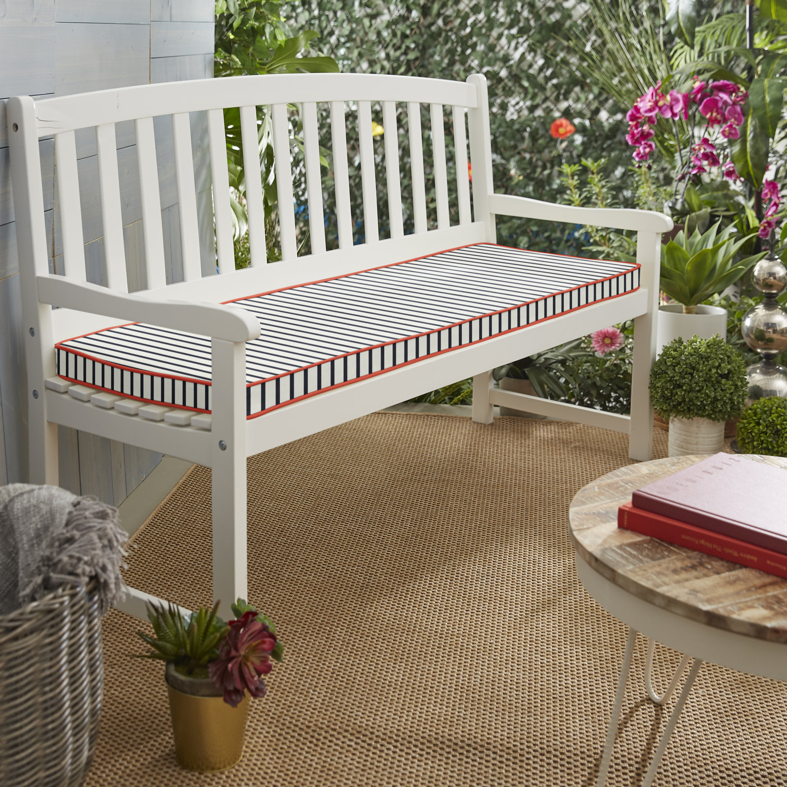 Striped Outdoor Bench Cushion, 2" H x 45" W x 19" D