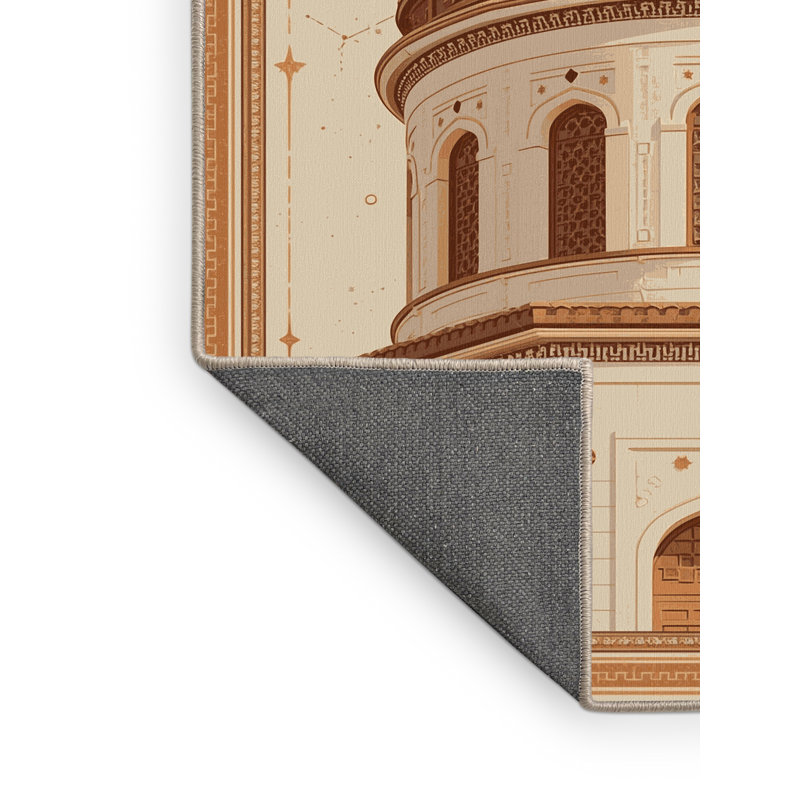 Tapis oriental doux et moelleux à motif oriental dôme observatoire beige - reliure beige, 2 x 5