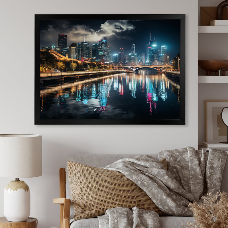 «Houston Beautiful Cityscape Photo», reproduction sur toile, H 30 po x l 40 po x P 1,5 po, Cadre photo noir