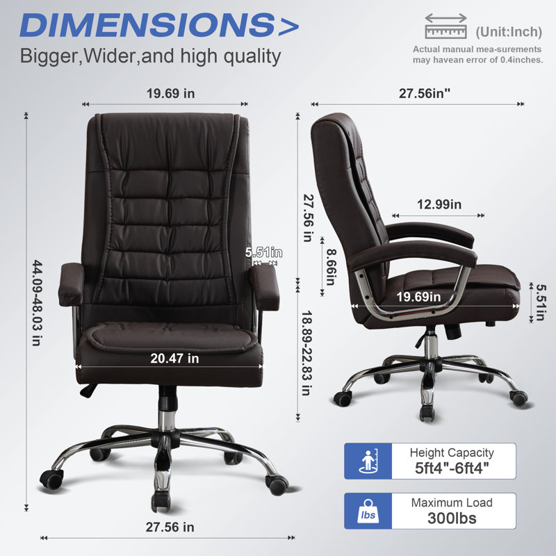 Allard Ergonomic Faux  Tufted Leather Executive Office Chair with Padded Armrest, Brown