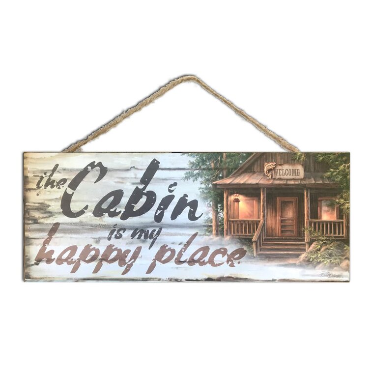 Glow Decor Wooden Sign with Rope Hanger Cabin Happy Place Wayfair