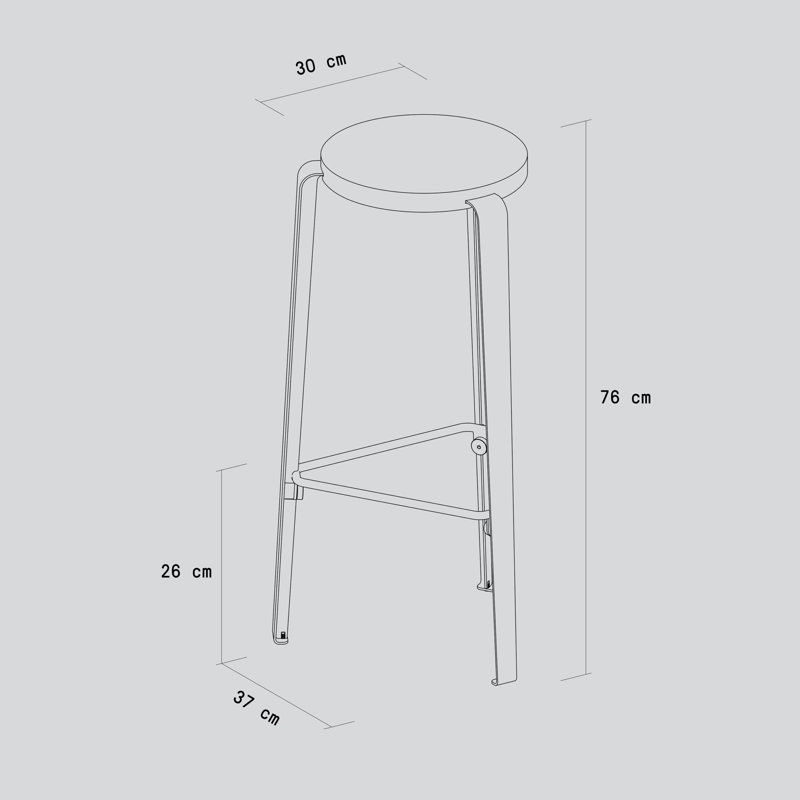 Lou Triangle Bar Stool, Graphite Black