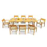6 Seats 7 Pcs Grade-A Teak Wood Dining Set: 98" Sema Rectangle Table And 6 Amilo Stacking Chairs (2 Arm & 4 Armless Chairs) #11AM3202