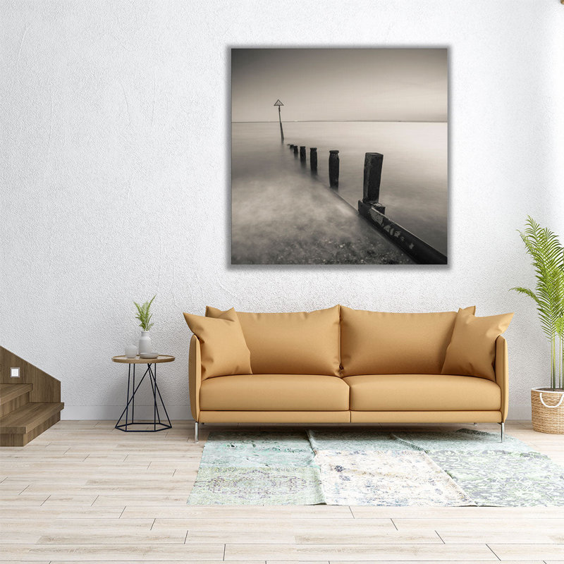 Groynes at Dusk, Hayling Island, UK - reproduction d'art sur toile, H 12 po x l 12 po