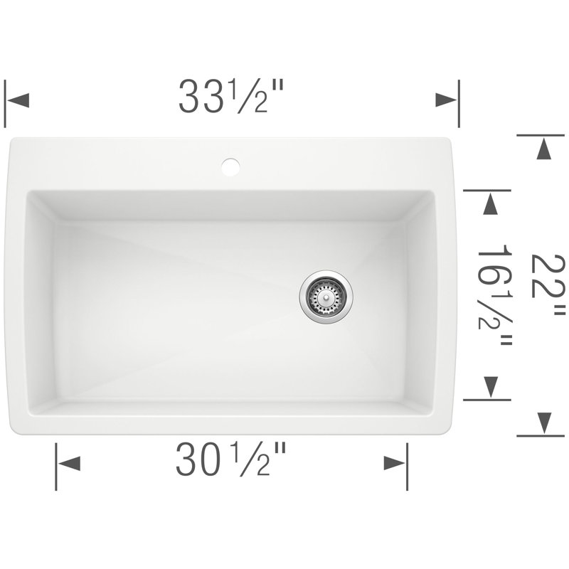 Diamond SILGRANIT 33.5" L x 22" W Super Single Drop-in/Undermount Kitchen Sink, White, 1 hole