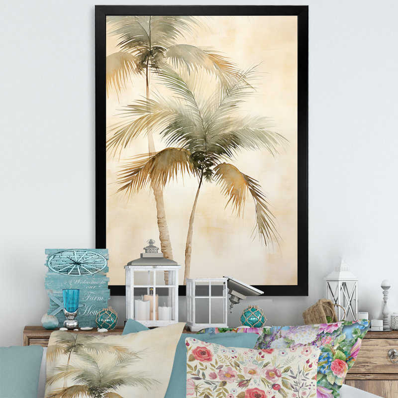 Rétro palmiers tropicaux rétro sur toile, Cadre noir, H 40 po x l 30 po x P 1,5 po