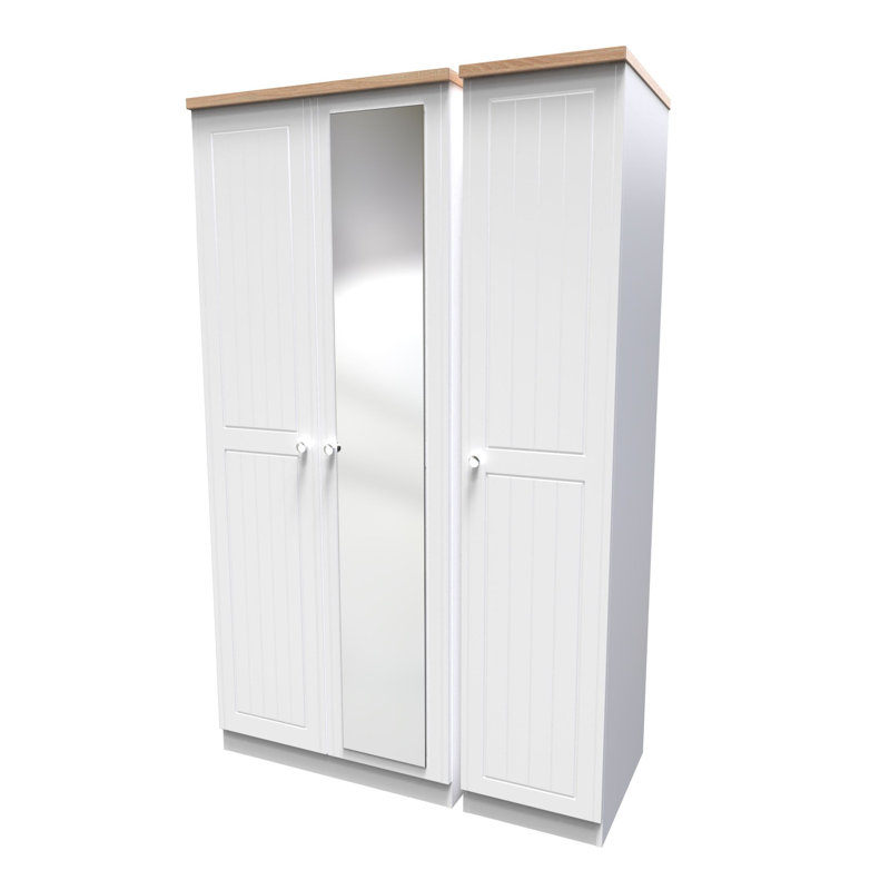 3 Door Wardrobe, Porcelain Ash/Oak