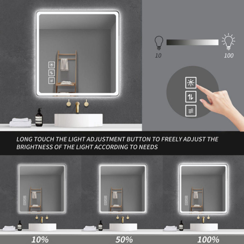 Christchurch LED Bathroom Mirror Vanity Mirrors with Front Lights Wall Mounted Anti-Fog Frameless Make Up Mirror with Light 5 mm Copper-Free Silver Mirror Horizontal or Vertical