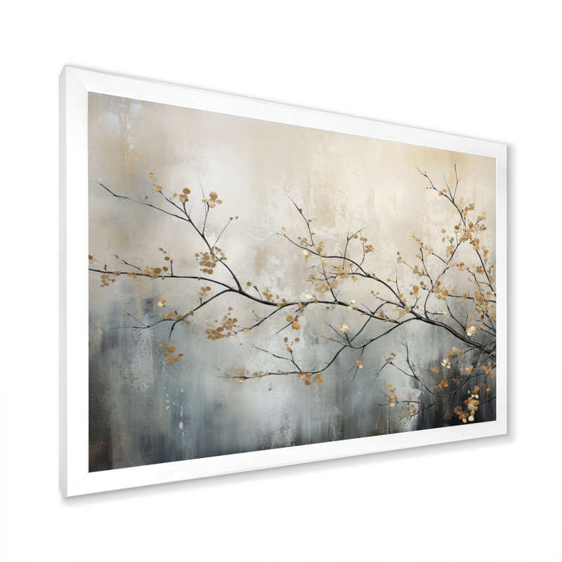 Beige Tree Monochrome Ethereal Reverie I - Minimalism canvas wall art, Tree wall art, White Single Picture Framed